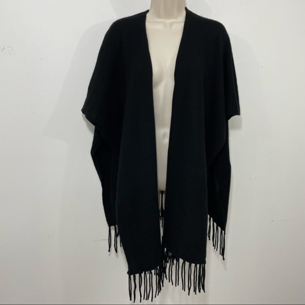Joie cashmere blend sweater cape poncho fringe black one size